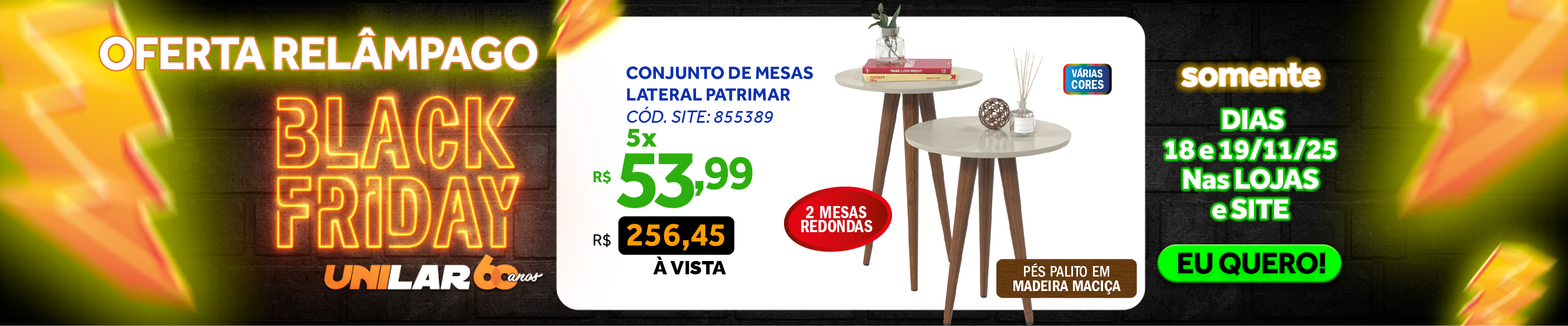 Conjunto de 2 Mesas Laterais Slim Patrimar Off White