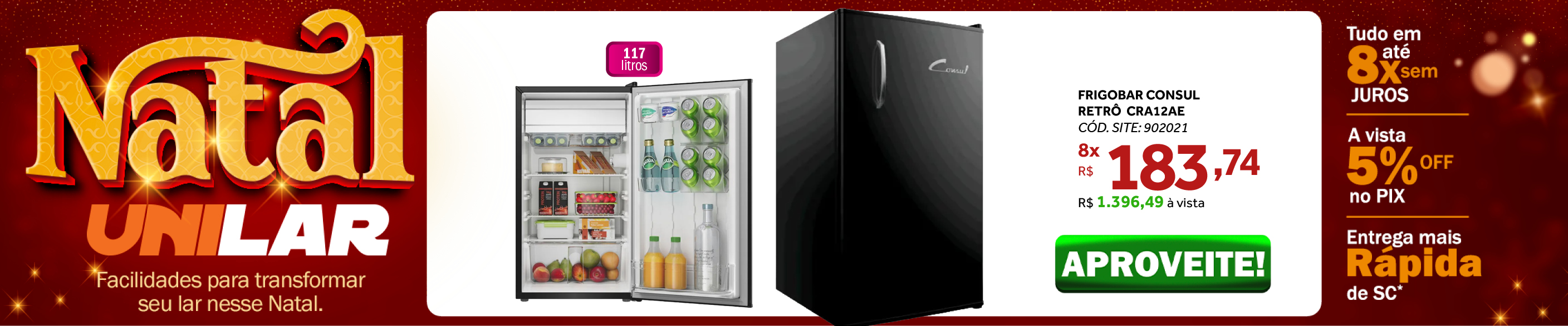 Frigobar Consul Retrô 117L CRA12AE Preto Vinil 220V