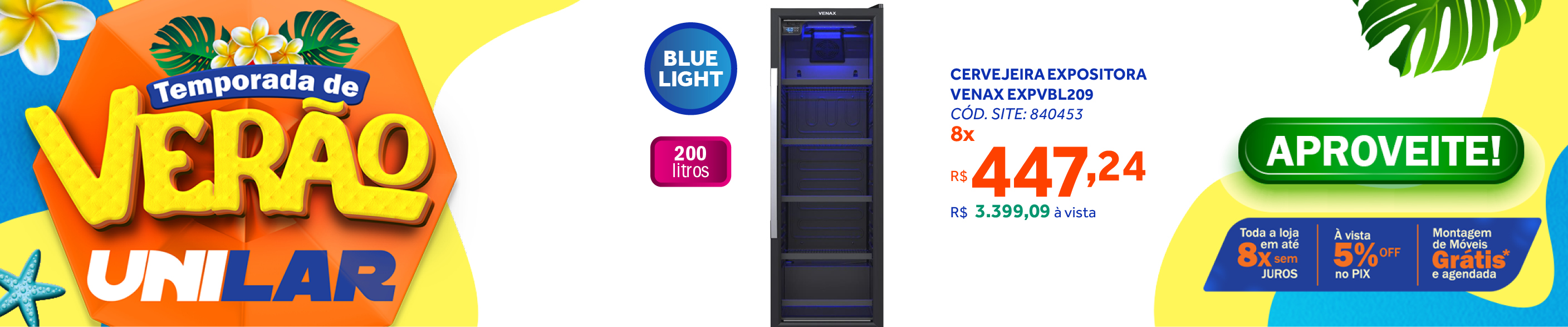 Cervejeira Expositora Venax 200L EXPVBL209 Blue Ligth Preto 220V