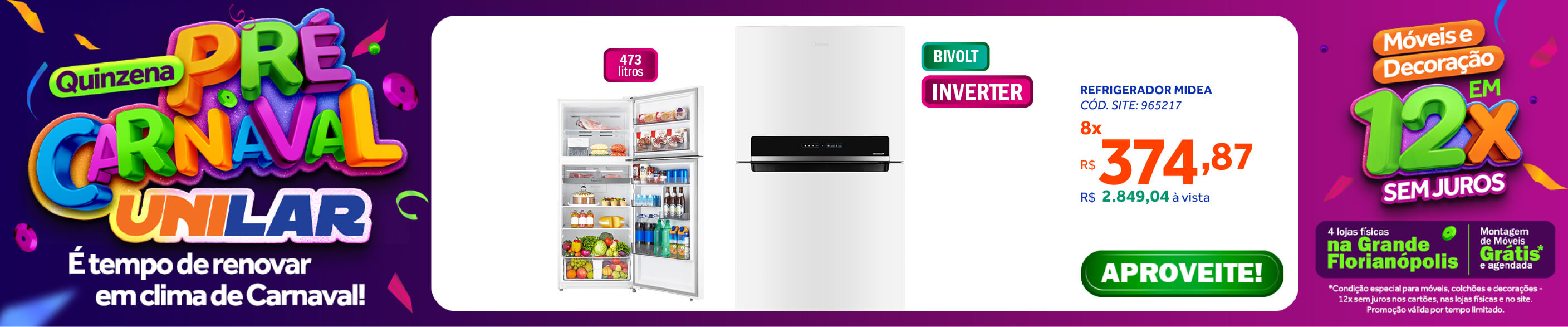 Refrigerador Midea 473L Duplex Inverter Branco Bivolt