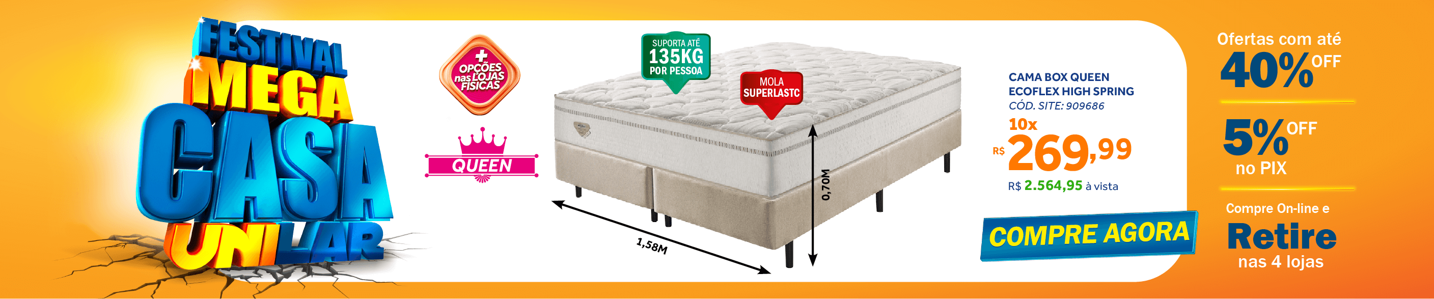 Conjunto Cama Box High Spring Queen Ecoflex 158x198x70cm Molas Superlastic Bege