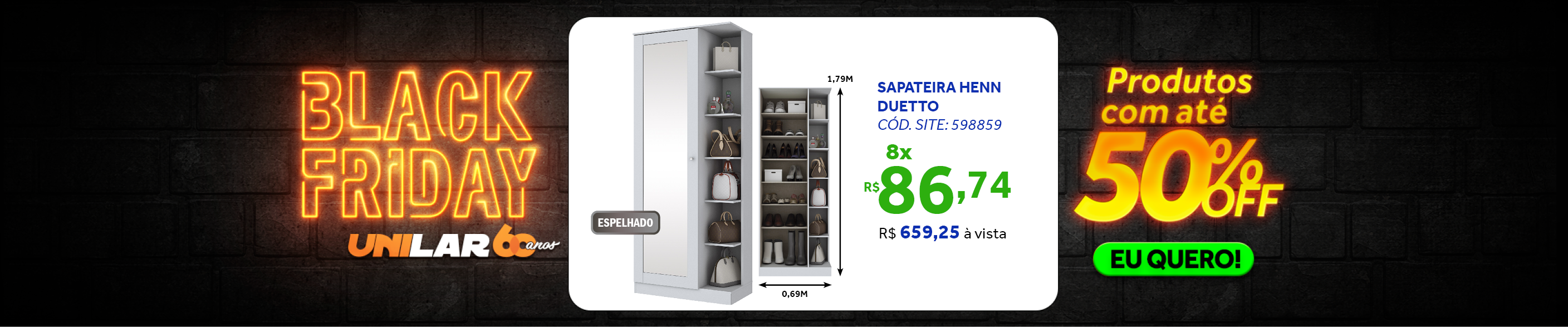 Sapateira Duetto Henn 1 Porta 69cm Com Espelho Branco