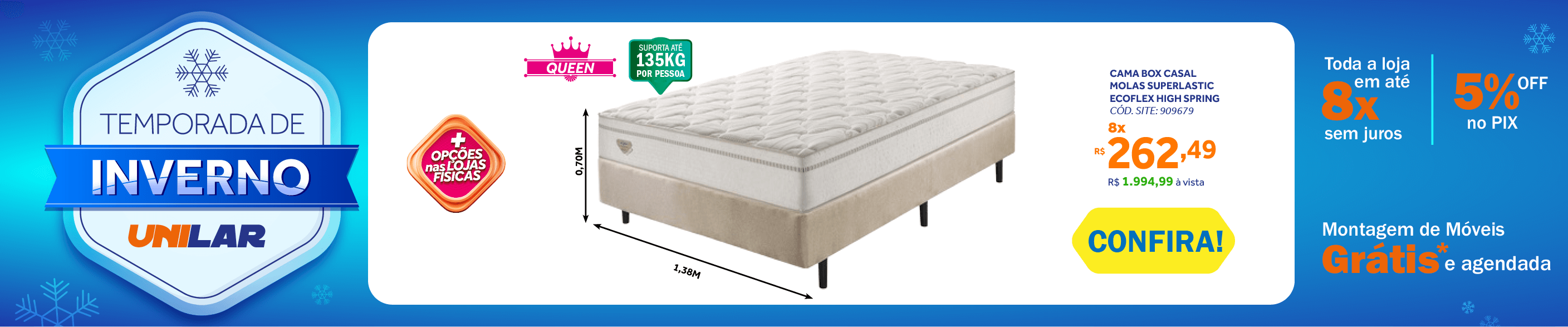 Conjunto Cama Box High Spring Casal Ecoflex 138x188x70cm Molas Superlastic Bege