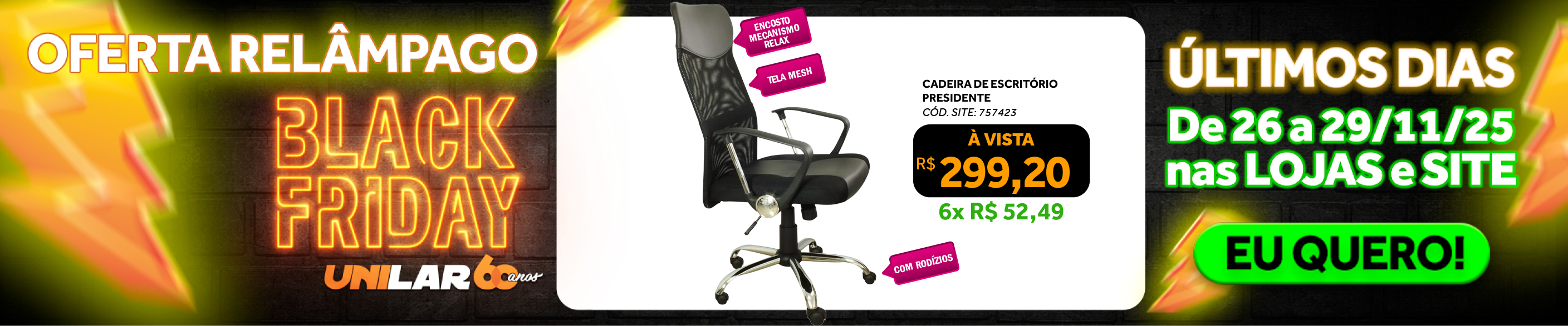 Cadeira Giratória GRP Presidente com Rodízio W-58B Preto